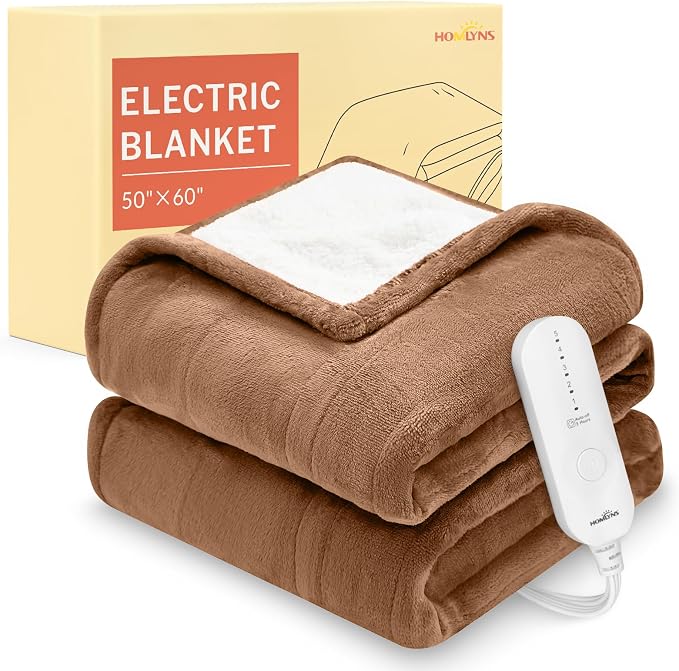 HOMLYNS LuxeHeat Heated Blanket Electric Blanket, Soft Flannel Sherpa Heated by HOMLYNS