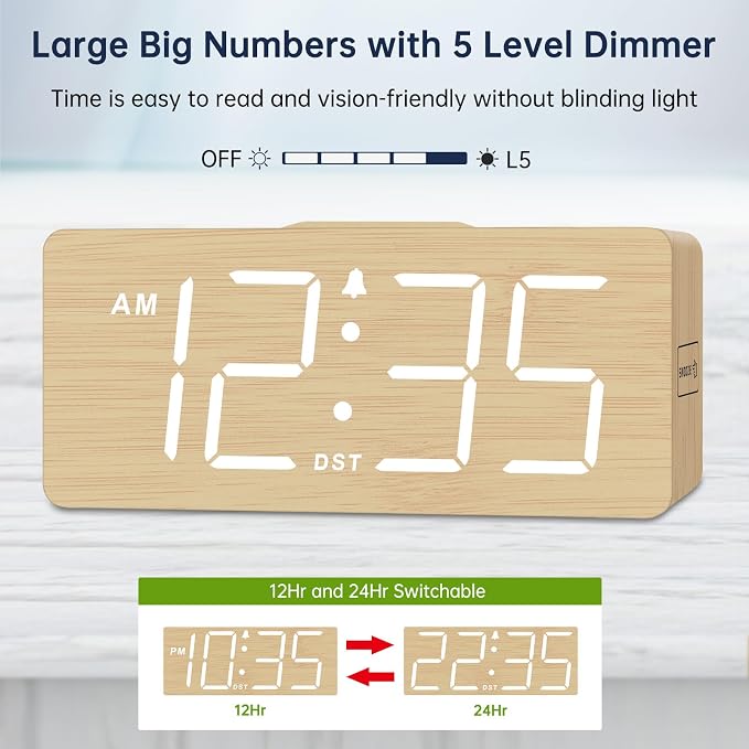DreamSky Wooden Digital Alarm Clock - Image 4