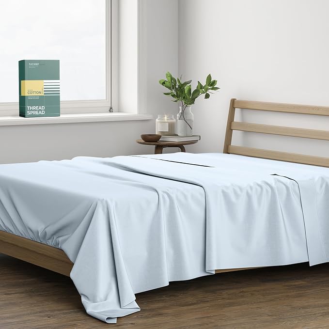 THREAD SPREAD 100% Organic Cotton Percale Flat Sheet Twin XL Size by THREADSPREAD