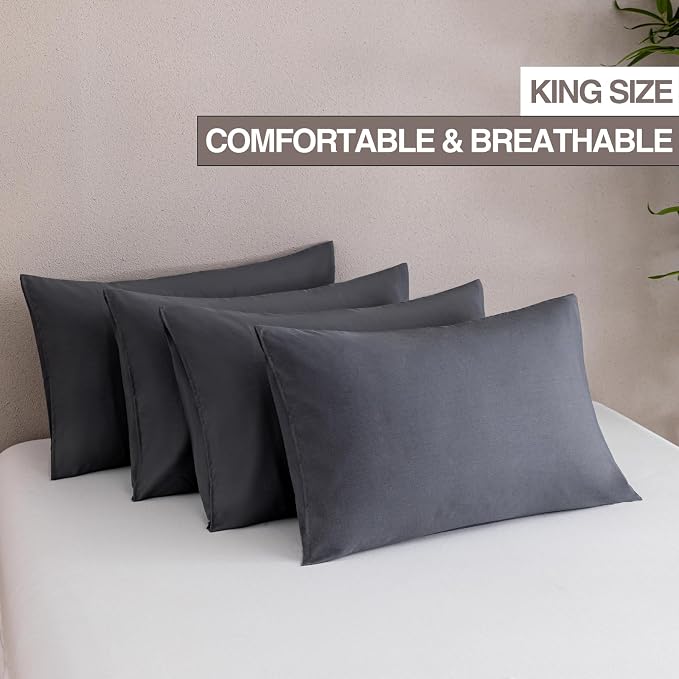 MINIPANDA Dark Gray King Size Pillow Cases Set of 4 - Image 2