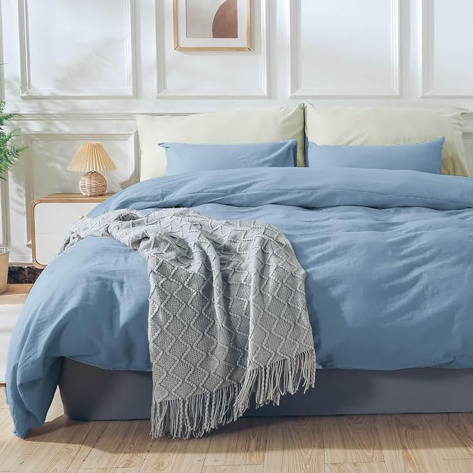 NEXHOME PRO Duvet Cover Set 100% Washed Cotton California Kingn 104"x98" - Image 2