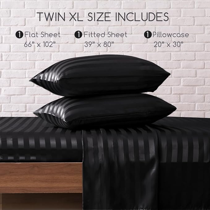 MR&HM Satin Bed Sheets, Twin XL Size Sheets Set - Image 2