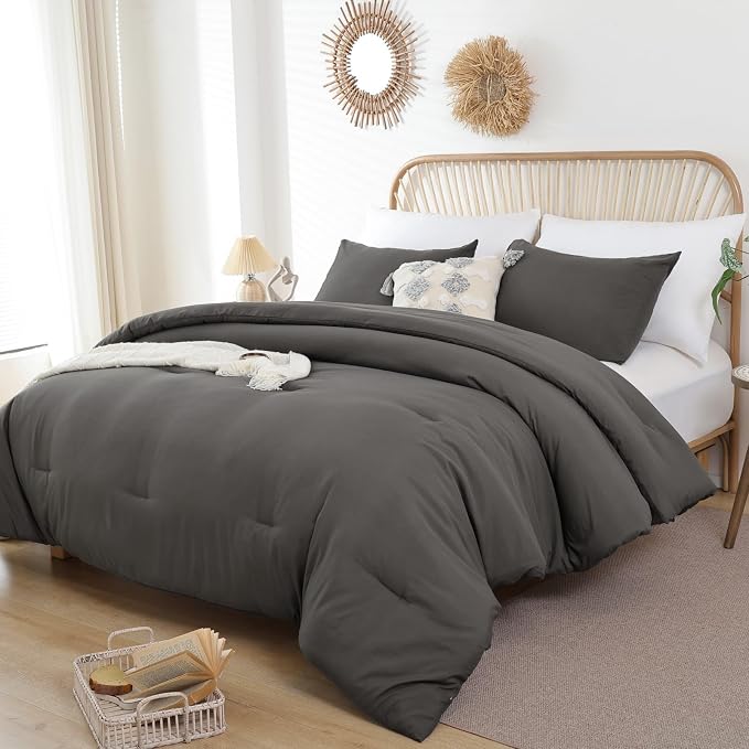 ROSGONIA Queen Comforter Set Charcoal Grey - Image 3