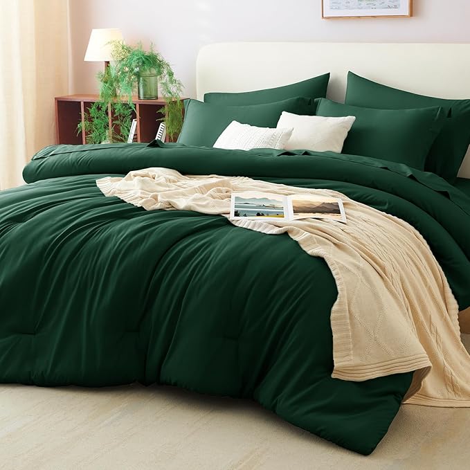 CozyLux Full Size Comforter Sets Emerald Green, 7 Pieces Bed in a Bag Full by CozyLux