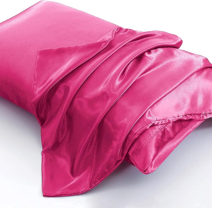 Aormenzy Satin Pillow Cases for Women King Size Set of 2, Hot Pink Satin - Image 3