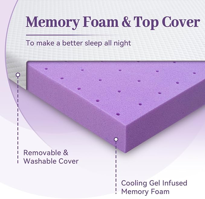SINWEEK 3 Inch Gel Memory Foam Mattress Topper Twin Size, Ventilated High - Image 7