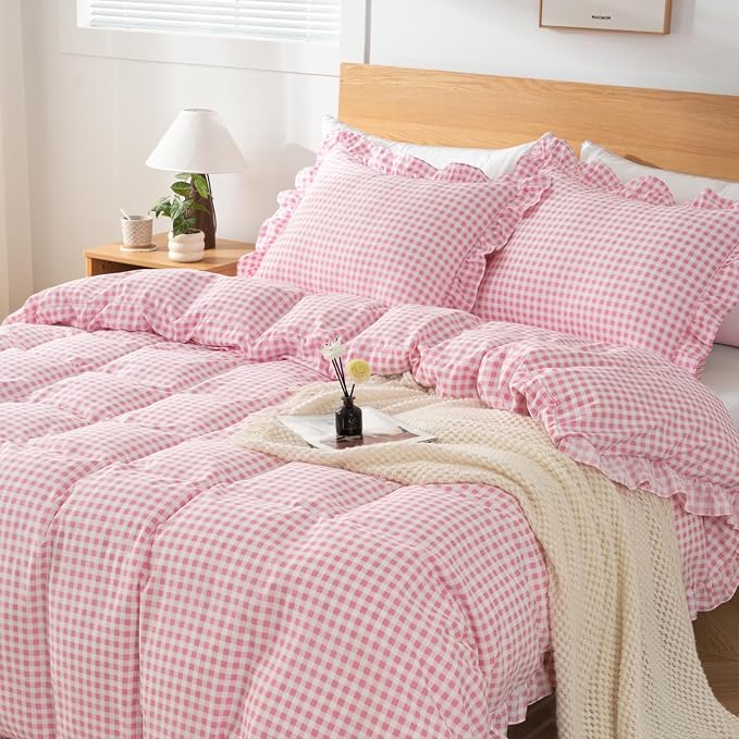 Gingham Duvet Cover Queen Size, 3 Pieces Soft Breathable Microfiber Plaid - Image 5