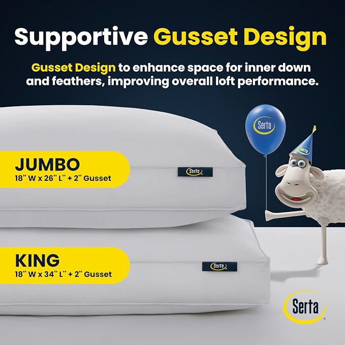 Serta Hotel Collection Pillows King Size Set of 2 White Goose Feather Down - Image 4