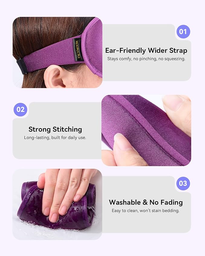 Weighted Blackout Sleep Mask for Women, 3D Contoured Zero Eye Pressure - Image 6