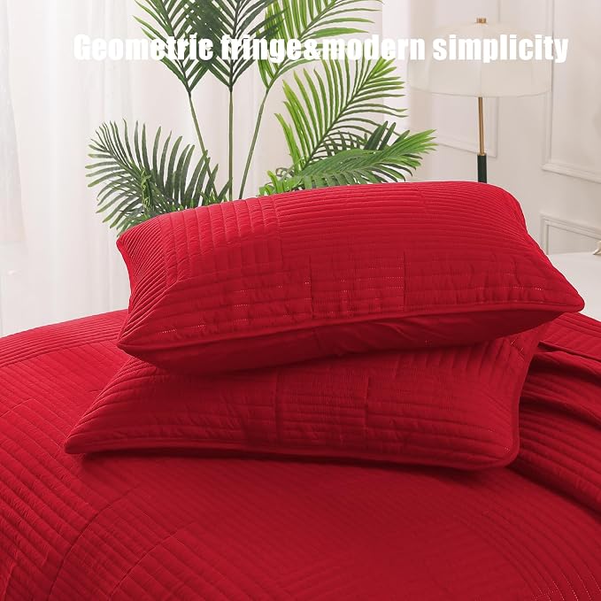 Whale Flotilla Ultra Soft Twin Quilt Bedding Set, Lightweight Microfiber Red - Image 6