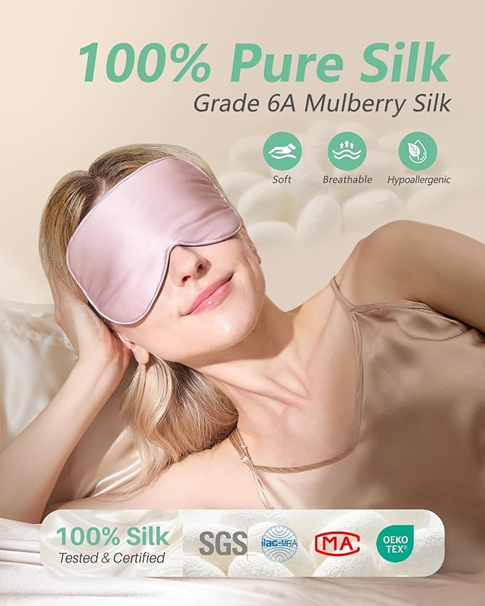BeeVines 100% Real Mulberry Silk 2 Pack Sleep Mask, Natural Pure Silk Eye Masks - Image 2