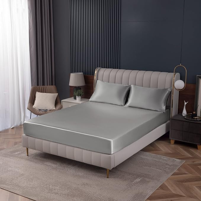 Homiest Luxury Light Grey Satin Fitted Sheet - Image 9