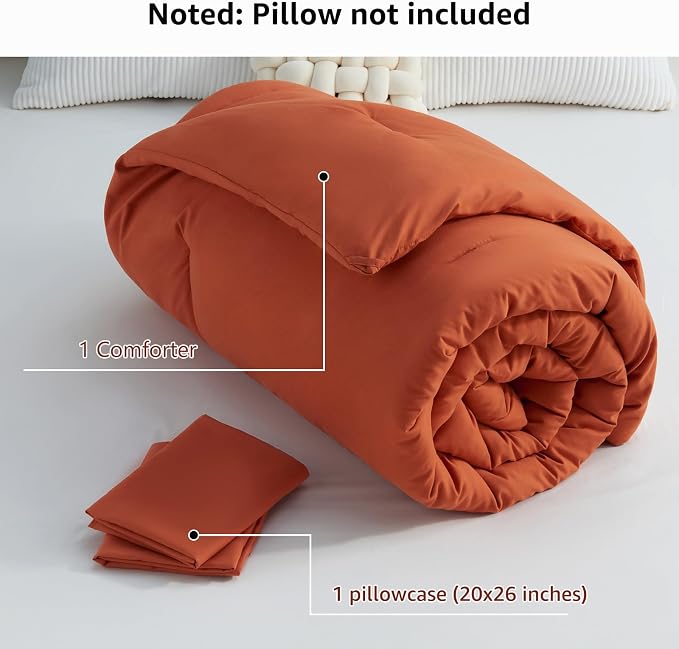 CozyLux Twin Comforter Set Terracotta, 2 Pieces Twin Extra Long Solid - Image 7