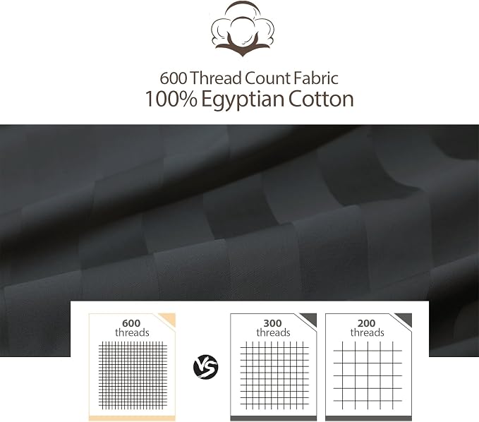 King Size Striped Fitted Sheet Only Black Color, 100% Egyptian Cotton 600 - Image 7