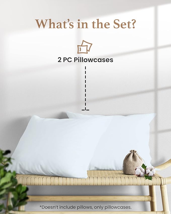 1000 TC Light Blue King Pillowcases Set of 2 100% Egyptian Cotton Pillow Cases - Image 2