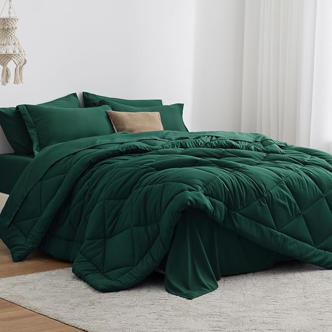 Love's cabin Twin XL Comforter Set Dark Green, 5 Pieces Twin XL Bed in a Bag by Lovescabin