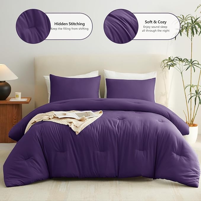 CozyLux Oversized King Comforter Set Purple, 3 Pieces 120x98 Solid Breathable - Image 2