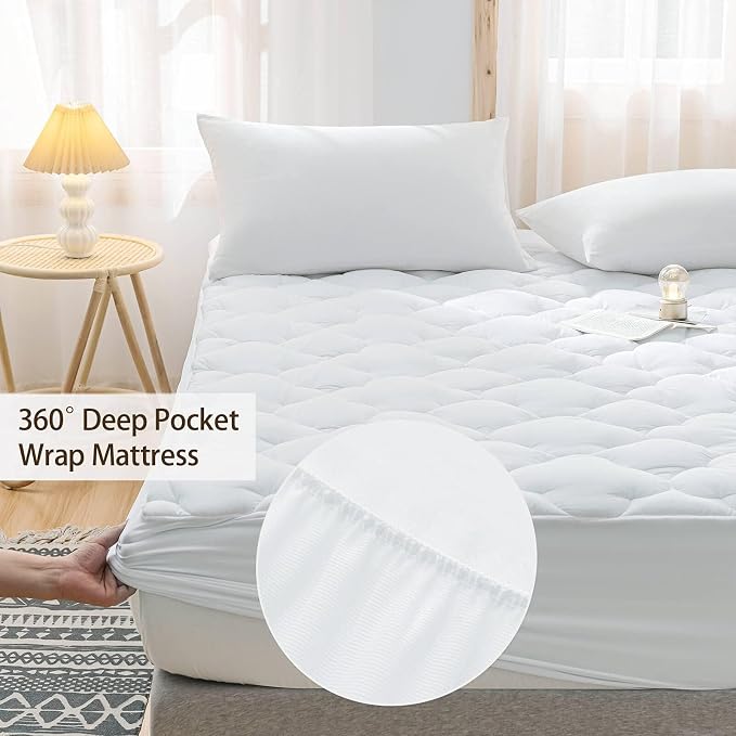 WhatsBedding Waterproof Mattress Pad Cal-King Cotton Top Down Alternative - Image 6