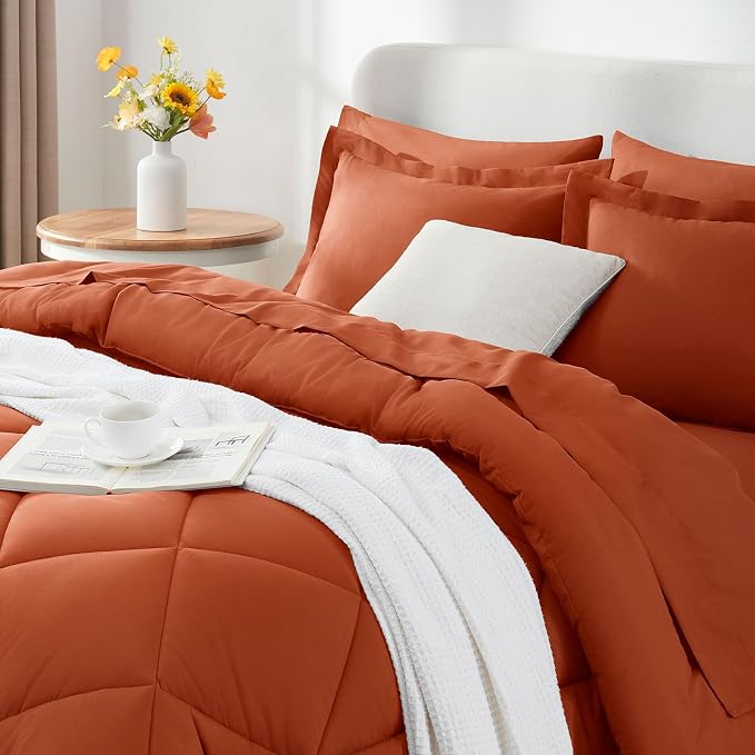 CozyLux King Size Comforter Set Burnt Orange - Image 9