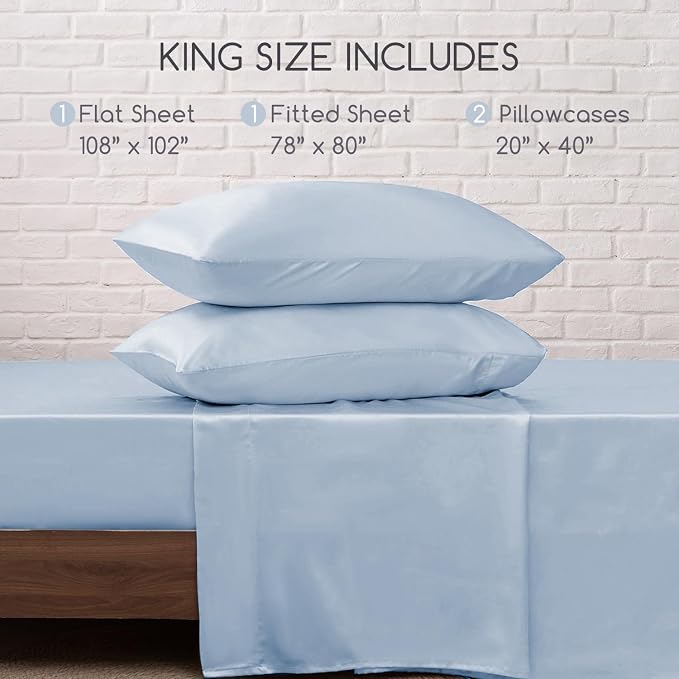 MR&HM Satin Bed Sheets with Elastic Corner Straps, King Size Sheets Set - Image 7