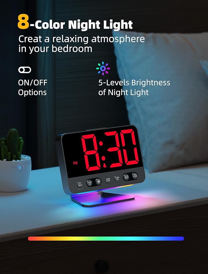 Odokee Digital Alarm Clocks for Bedrooms: Large Bold Number 5 Brightness Dimmer - Image 5