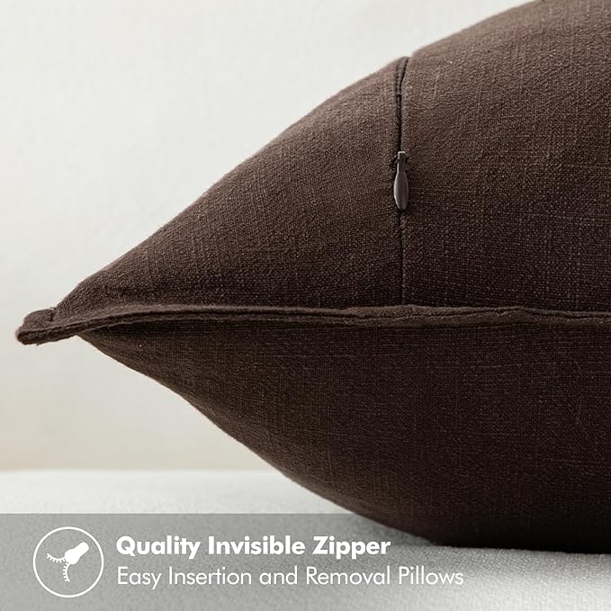 MIULEE Decorative Linen Pillow Covers 20x20 Inch Dark Brown Boho Farmhouse - Image 3