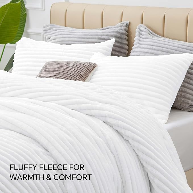 BEDELITE Fleece King Comforter Set -Super Soft & Warm Fluffy Bright White - Image 8