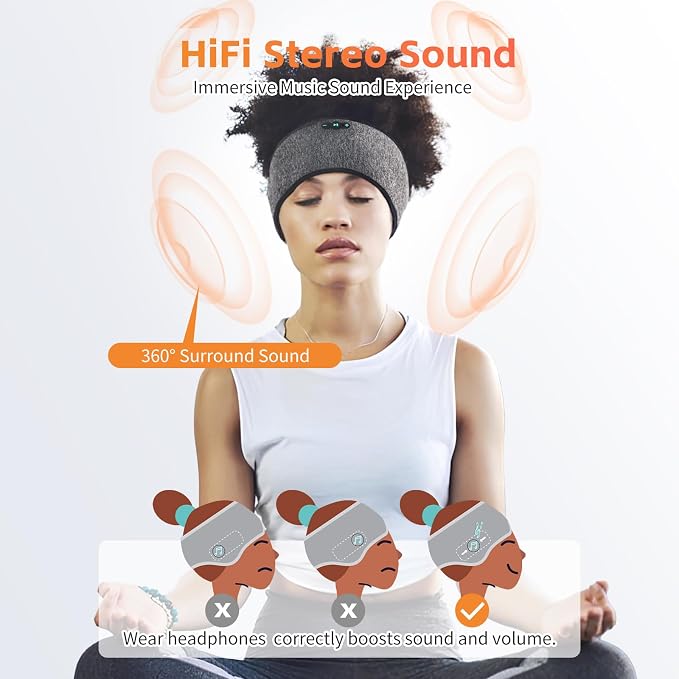 Sleep Headphones Bluetooth 6.0 Headband, 20H Playtime Headband Headphones - Image 6