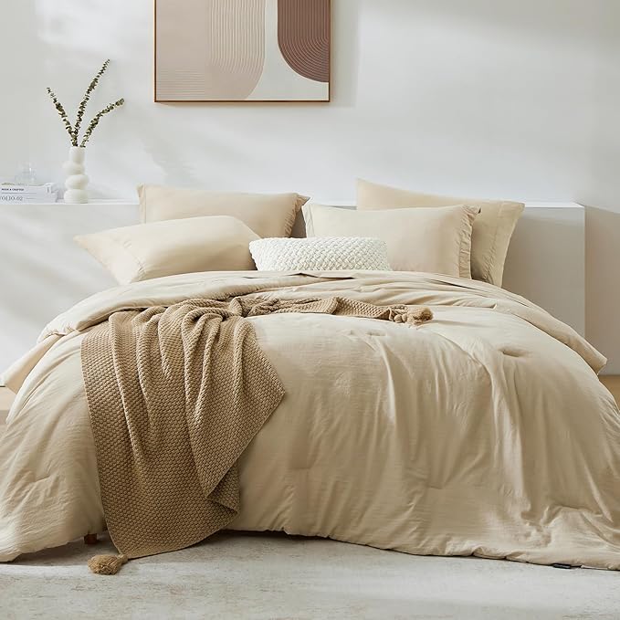 WRENSONGE King Size Comforter Set, 7 Pieces Beige Soft Bed in a Bag King by WRENSONGE