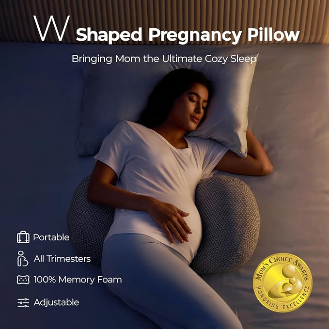 Momcozy Portable Pregnancy Pillow –Memory Foam W Shaped Maternity Great Support - Image 2