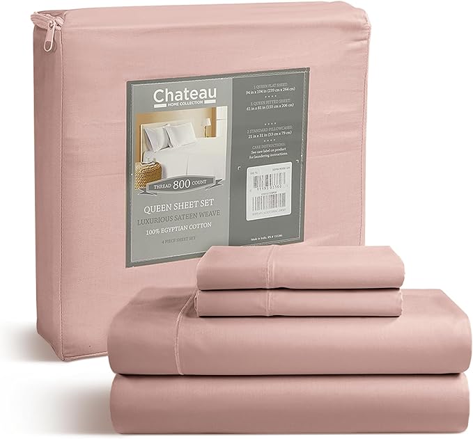 100% Cotton Bed Sheets Queen Size Bed Set, 800TC 15" Deep Pocket Queen Sheet Set by CHATEAUHOMECOLLECTION