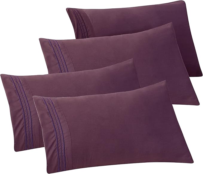 Elegant Comfort 4-PACK Solid Pillowcases 1500 Premium Hotel Quality Microfiber by ELEGANTCOMFORT