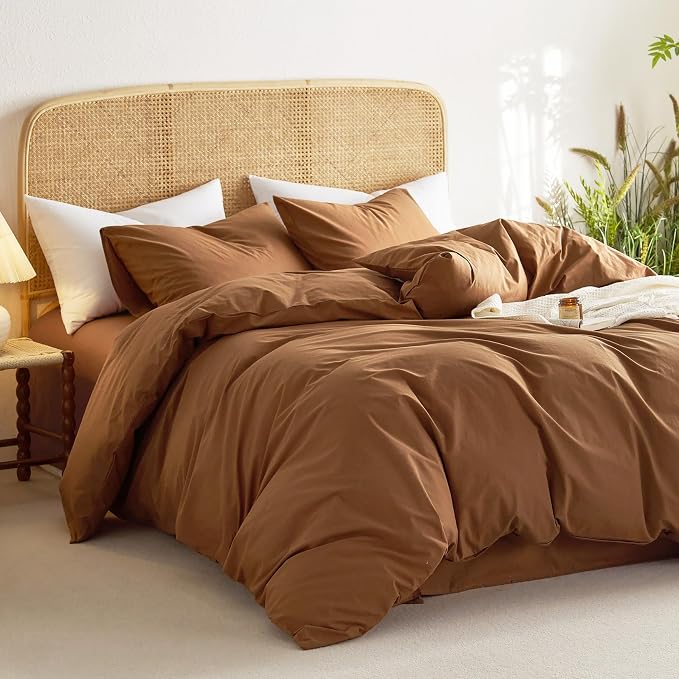 Wake In Cloud - Cotton Duvet Cover Set, Queen Size, Caramel Terracotta - Image 3