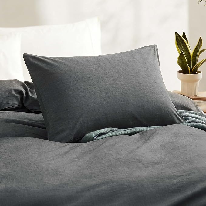 LOVQUE 100% Washed Cotton Duvet Cover Twin Size, 68x90 Inches - Image 3