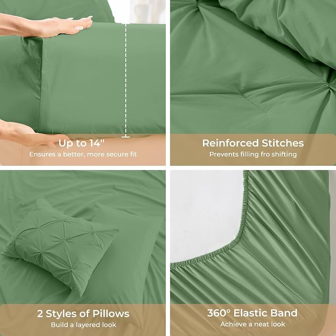 Sasttie Twin Comforter Set, 5-Piece Bed in a Bag, Pintuck Bedding Sets - Image 5