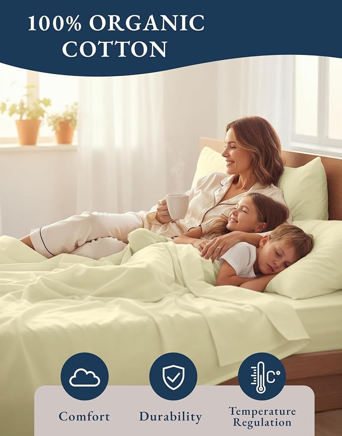 LANE LINEN 100% Organic Cotton Twin Bed Sheet Set, Comfy & Breathable Hotel - Image 6