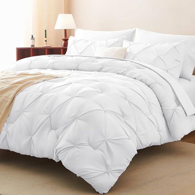 CozyLux Full Size Comforter Sets White, 7 Pieces Pintuck Bed in A Bag White - Image 7