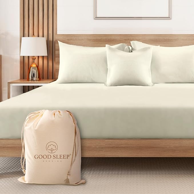 1000 Thread Count Ivory Full Fitted Sheet 16” Deep Pocket Full Fitted Sheet Only by GoodSleepBedding