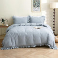 Silnuo Light Blue/White Plaid Ruffle Duvet Cover Queen Size, 100% Washed Cotton by Silnuo