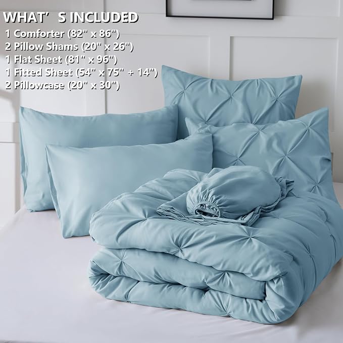 HIMEET Pintuck Bed in a Bag, 7 Pieces Full Size Comforter Set Light Blue - Image 8