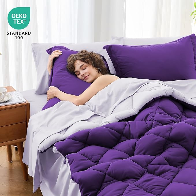 MUXHOMO 7 Pieces Oversized Queen Comforter Set, Reversible Bed in a Bag - Image 4