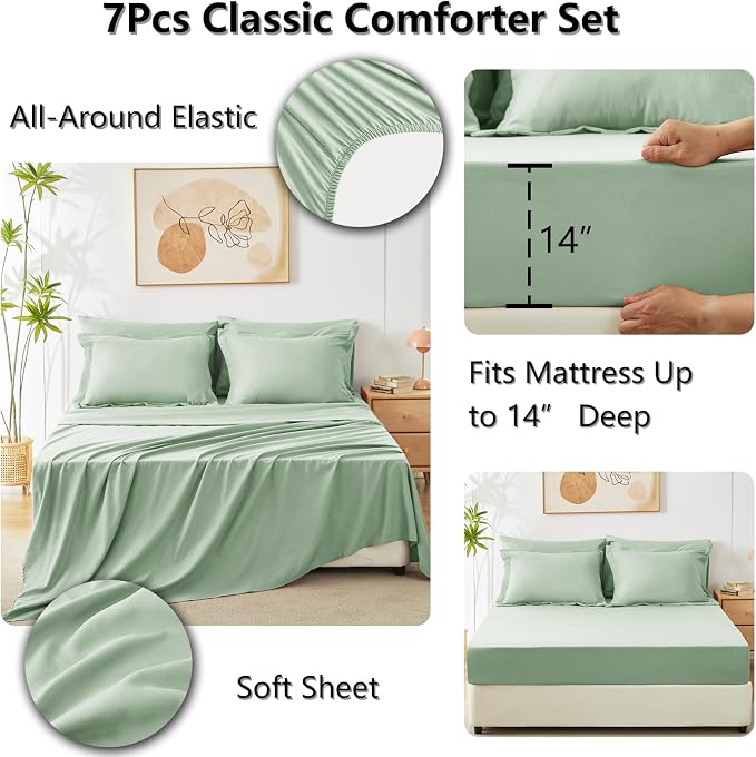 CozyLux Queen Comforter Set Sage Green - Image 5