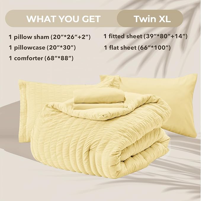 HYMOKEGE Yellow Twin XL Comforter Set Seersucker 5 Pieces, All Season Luxury - Image 6