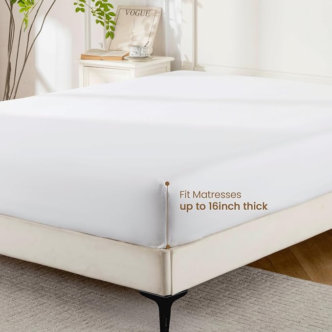 Rose&RISY White Queen Fitted Sheet, Soft and Breathable - Image 3