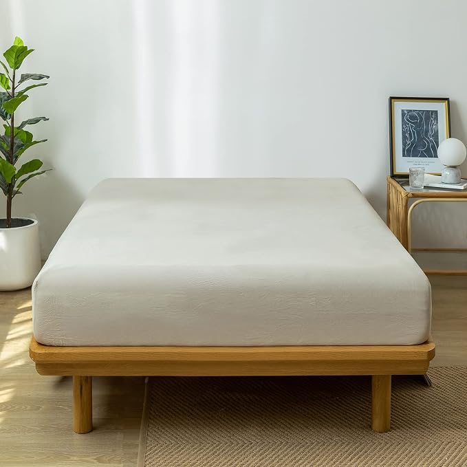 MooMee Fitted Bottom Sheet Only 100% Washed Cotton Linen Like Textured - Image 4