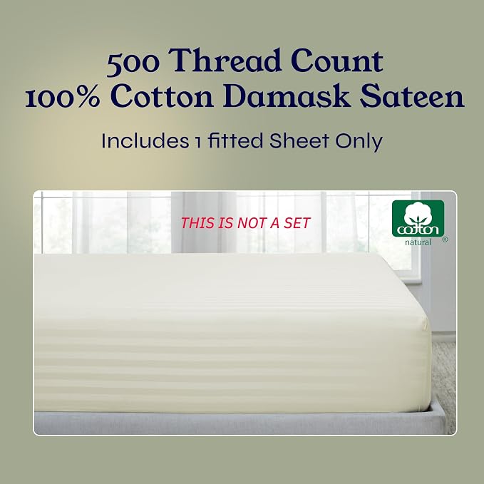 California Design Den Cotton Sateen Damask Stripe Fitted King Sheet Only - Image 5