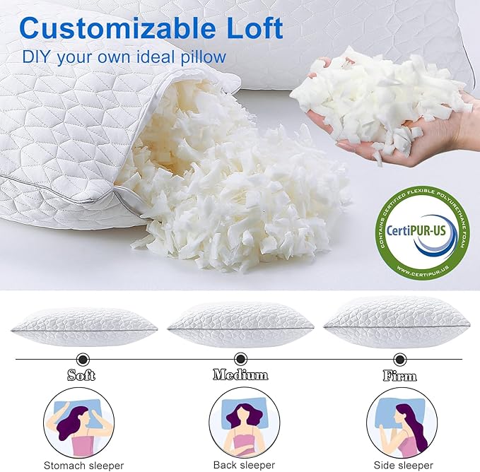 Cooling Pillows King Size Set of 4, Shredded Memory Foam Pillows, Adjustable - Image 4