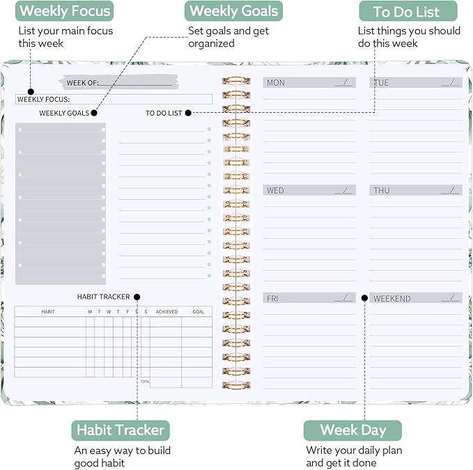 Undated Weekly Planner, A5 Weekly To Do List Notebook - Image 3