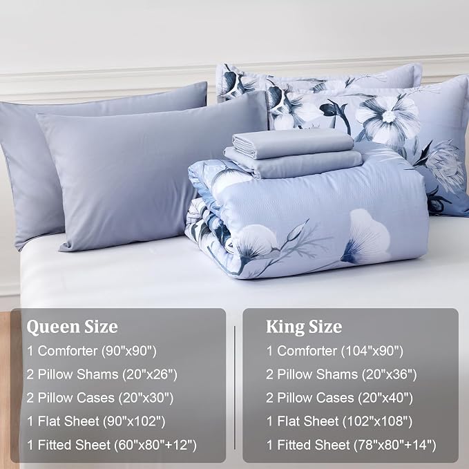 Luxudecor Floral Comforter Set King Size 7 Piece, Elegant Gradient Floral - Image 7