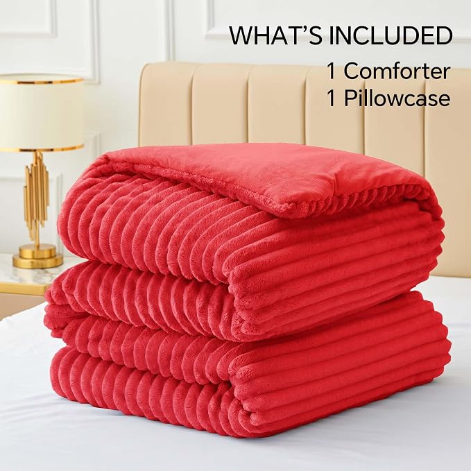 BEDELITE Fleece Twin Comforter Set -Super Soft & Warm Fluffy Red Bedding - Image 7